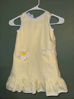 Florence Eiseman Girls Seersucker Floral Pocket Ruffle Dress 4